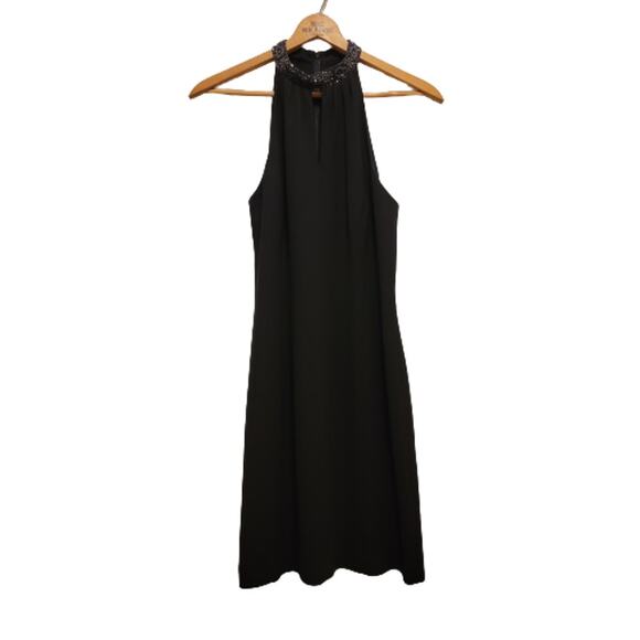 Beaded High Neck Sleeveless Black Dress - Picture 1 of 10